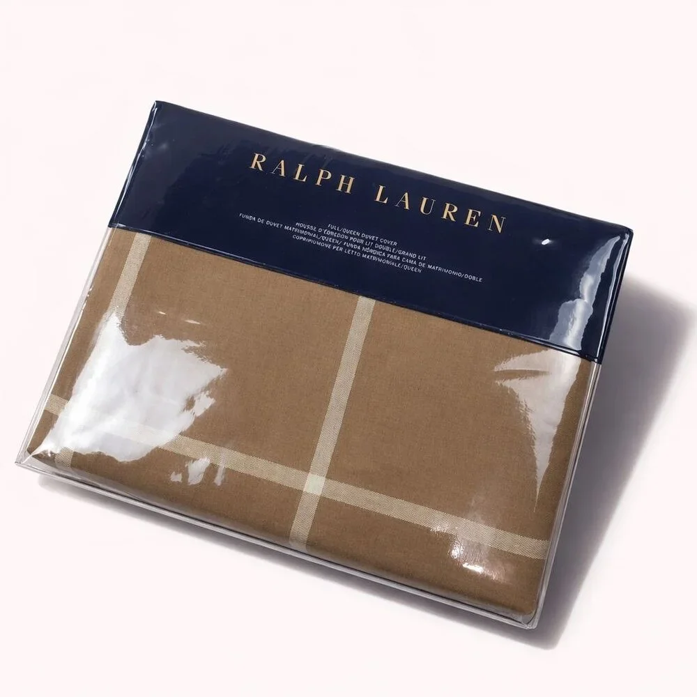 Ralph Lauren Equestrian Windowpane Duvet Cover Full/Queen Camel Cream Cashmere